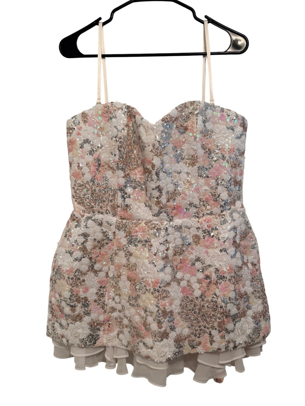 NEW Oh Polly Eliselle Floral Sequin Embellished Strapless Corset Mini Dress